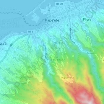 Topografische Karte Papeete, Höhe, Relief