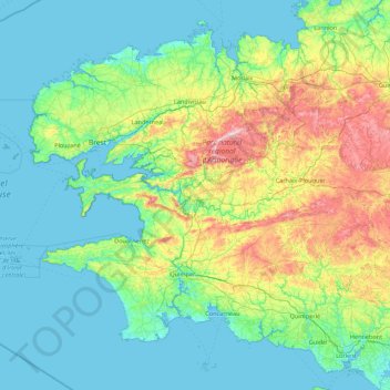 Topografische Karte Finistère, Höhe, Relief