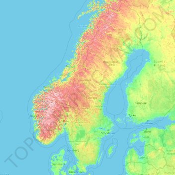 Topografische Karte Schweden, Höhe, Relief