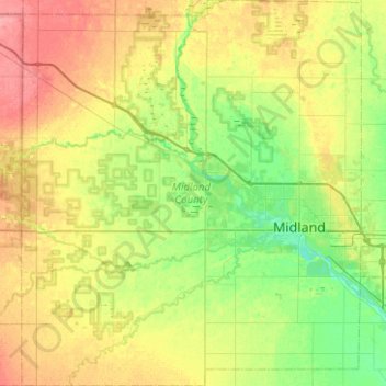 Topografische Karte Midland County, Höhe, Relief
