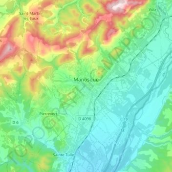 Topografische Karte Manosque, Höhe, Relief