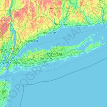Topografische Karte Long Island, Höhe, Relief