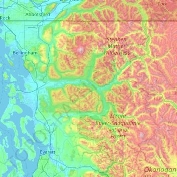 Topografische Karte Skagit County, Höhe, Relief