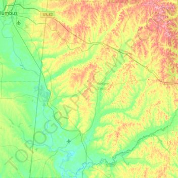 Topografische Karte Pickens County, Höhe, Relief