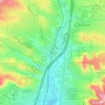 Topografische Karte Pikeview, Höhe, Relief