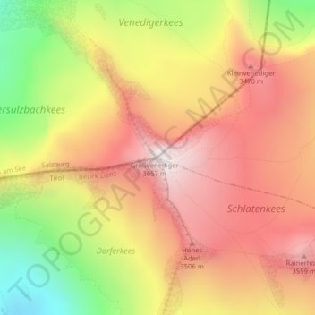 Topografische Karte Großvenediger, Höhe, Relief