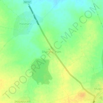 Topografische Karte Dharmapuram, Höhe, Relief