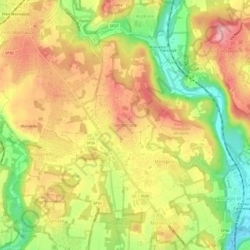Topografische Karte Vertemate, Höhe, Relief