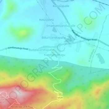 Topografische Karte Kandlamadugu, Höhe, Relief