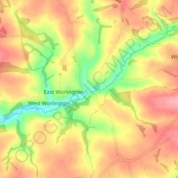 Topografische Karte Drayford, Höhe, Relief