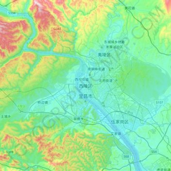 Topografische Karte Xiling District, Höhe, Relief