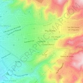 Topografische Karte Villa Belen, Höhe, Relief