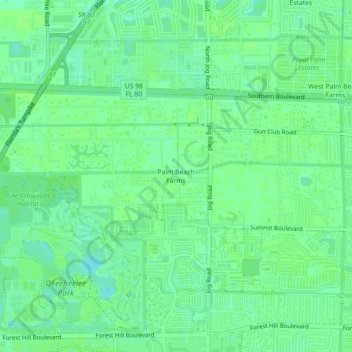 Topografische Karte Palm Beach Farms, Höhe, Relief