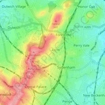 Topografische Karte Upper Sydenham, Höhe, Relief