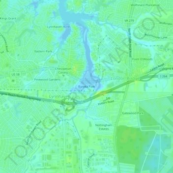 Topografische Karte Eureka Park, Höhe, Relief