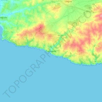 Topografische Karte Carvoeiro, Höhe, Relief