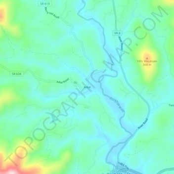 Topografische Karte Adial, Höhe, Relief