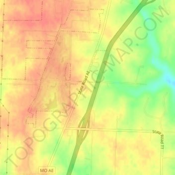 Topografische Karte KNLJ-TV (Jefferson City), Höhe, Relief