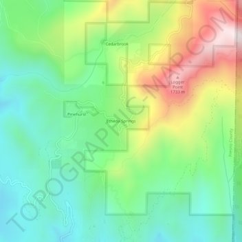 Topografische Karte Etheda Springs, Höhe, Relief