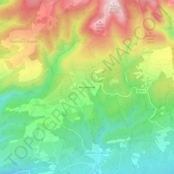Topografische Karte Marmonières, Höhe, Relief