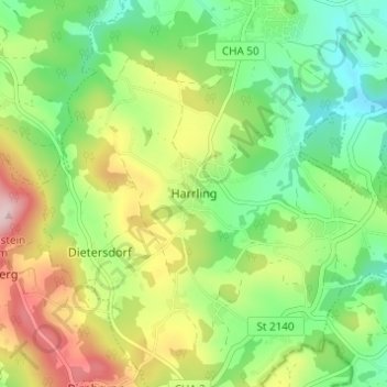 Topografische Karte Harrling, Höhe, Relief