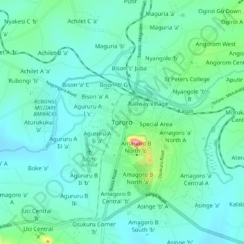 Topografische Karte Tororo, Höhe, Relief