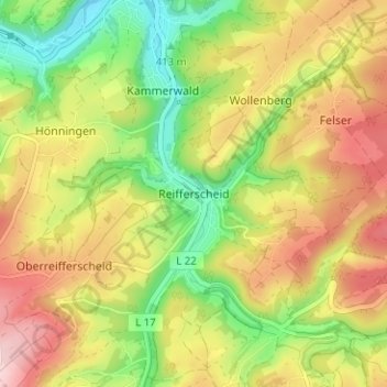 Topografische Karte Reifferscheid, Höhe, Relief