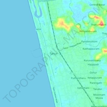 Topografische Karte Tanur, Höhe, Relief