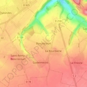 Topografische Karte Boscrocourt, Höhe, Relief