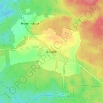 Topografische Karte Schköna, Höhe, Relief