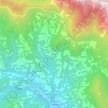 Topografische Karte Corzati, Höhe, Relief