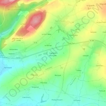 Topografische Karte Guergadic, Höhe, Relief