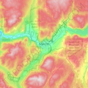 Topografische Karte Merritt, Höhe, Relief