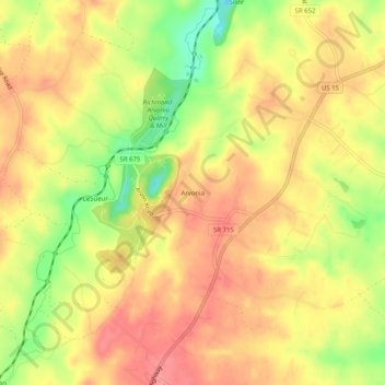 Topografische Karte Arvonia, Höhe, Relief