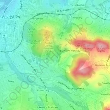 Topografische Karte B69, Höhe, Relief