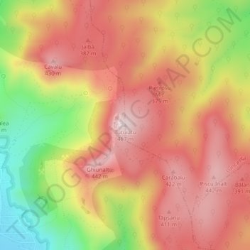 Topografische Karte Țuțuiatu, Höhe, Relief