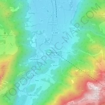 Topografische Karte Hohenaschau, Höhe, Relief