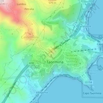 Topografische Karte Monte Tauro, Höhe, Relief