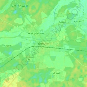 Topografische Karte Genthin, Höhe, Relief