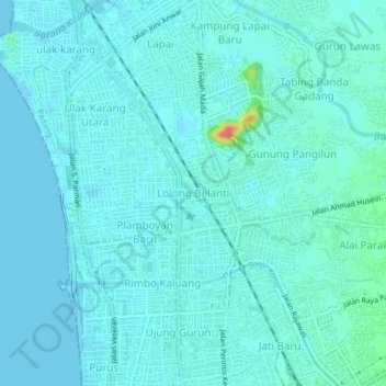 Topografische Karte Lolong Belanti, Höhe, Relief