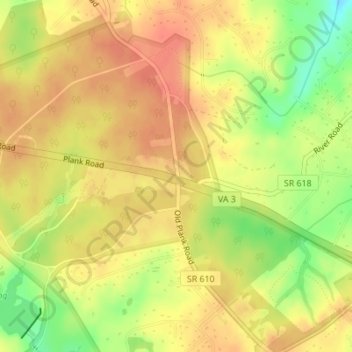 Topografische Karte Chancellorsville, Höhe, Relief