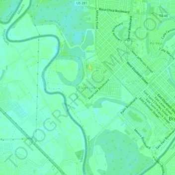 Topografische Karte Riverside, Höhe, Relief