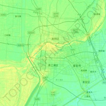 Topografische Karte Huai'an, Höhe, Relief