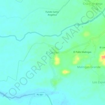 Topografische Karte El Carbon, Höhe, Relief
