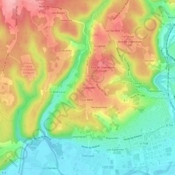 Topografische Karte Les Landes, Höhe, Relief