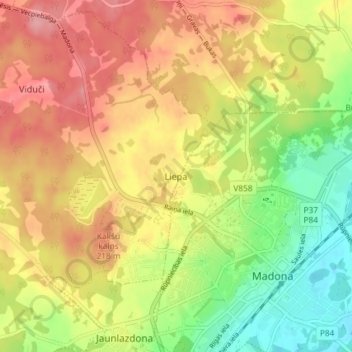 Topografische Karte Liepa, Höhe, Relief