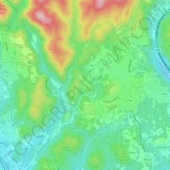 Topografische Karte Mornerona, Höhe, Relief