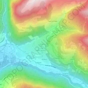 Topografische Karte Villard-Dessus, Höhe, Relief