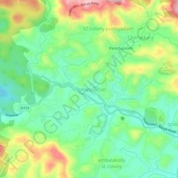 Topografische Karte Thalappuzha, Höhe, Relief