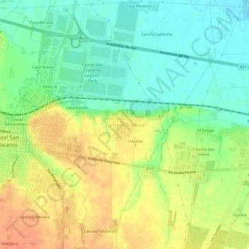 Topografische Karte Fontana Pradosa, Höhe, Relief